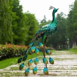 Gerson Birding Metal Peacock With Feathers Down