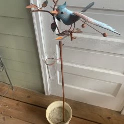 Pandy's Garden Center Perched Flying Bird Yard Sticker Blue